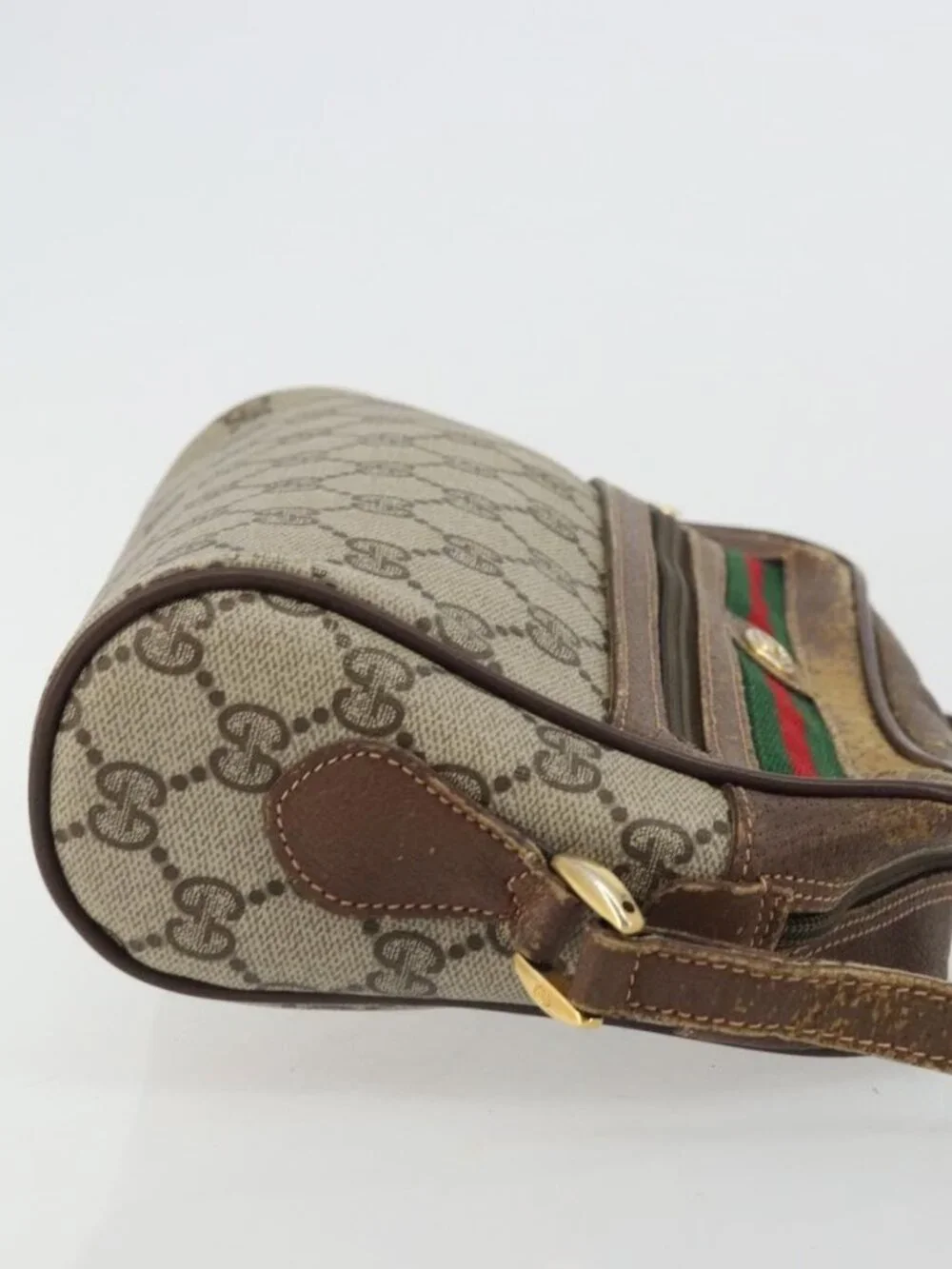 GUCCI GG Supreme Web Sherry Line Bag PVC Beige Gold 56 02 087 Auth BA12158